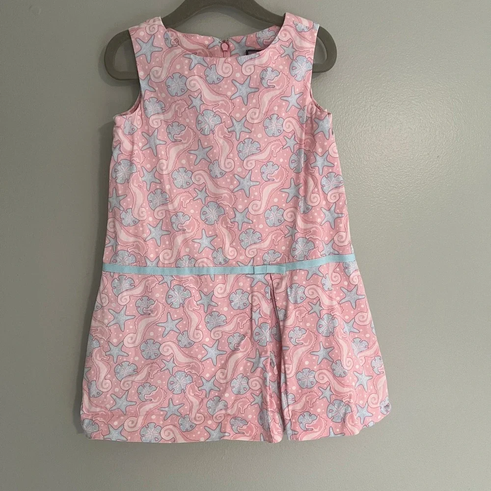 Vineyard Vines Girls 4T Pink Nautical Seahorse Starfish Drop Waist Shift Dress